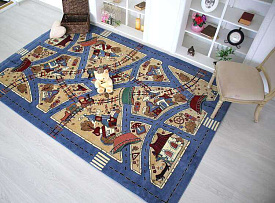 Детский ковер Город с Дорогами Веселые дорожки синий