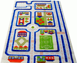 Детский развивающий игровой рельефный 3D ковер с дорогами Городской Траффик синий